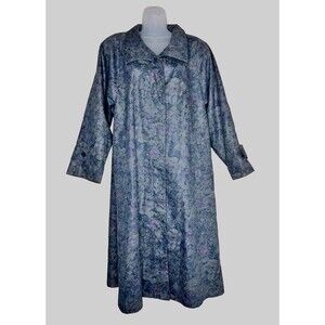 Vintage Womens London Fog By Wamsutta Floral Trench Coat Blue/Purple Size 8P